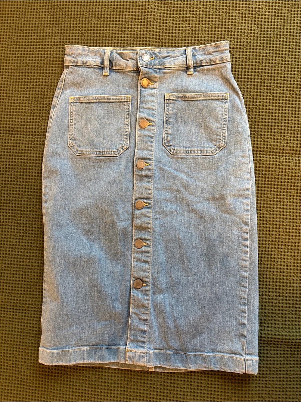 Light Blue Denim Button-Front Pencil Skirt